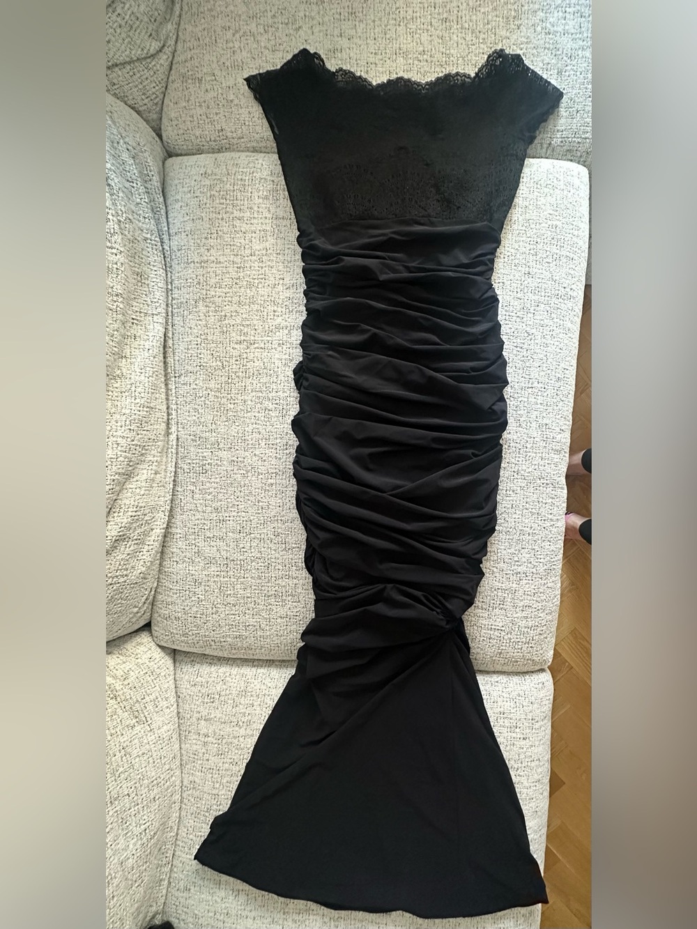 Chiara Boni Black Lace-Top Ruched Maxi Dress